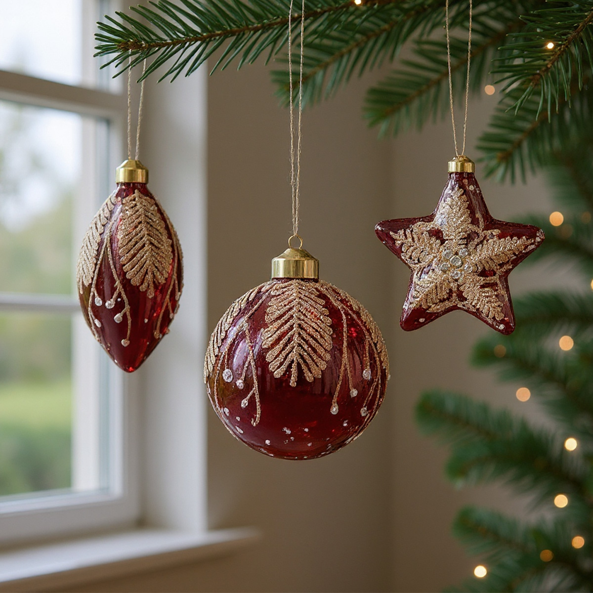 12 étoiles Dorées à Paillettes Pour Sapin De Noël - Décorations Suspendues Or Et Rouge, Intérieur/extérieur