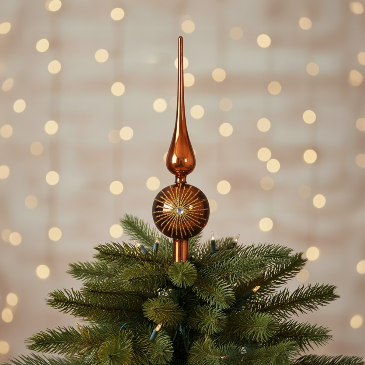 Puntale per albero di Natale in rame con pallina decorata