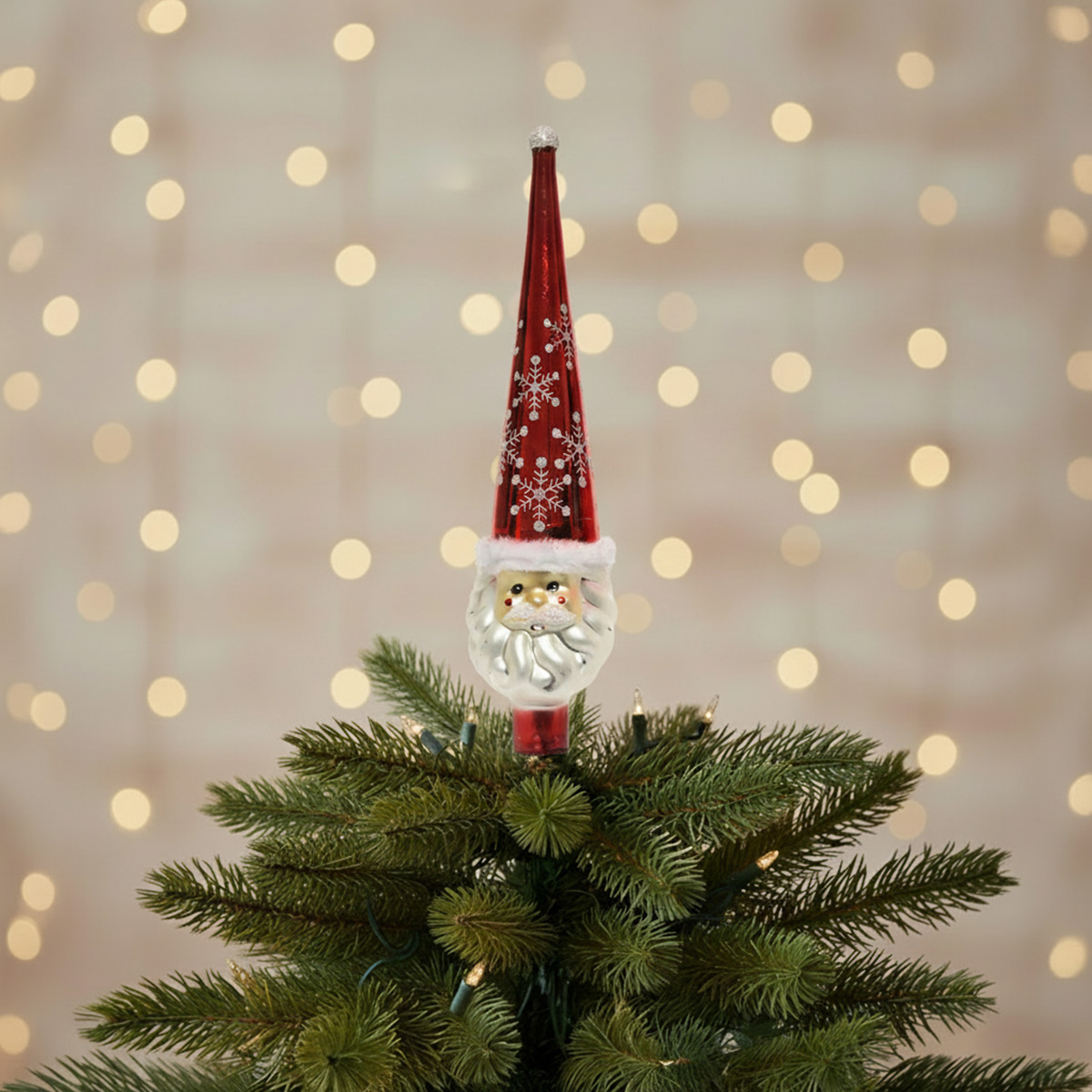 Plaque de sapin de Noël Père Noël en verre rouge avec flocons de neige
