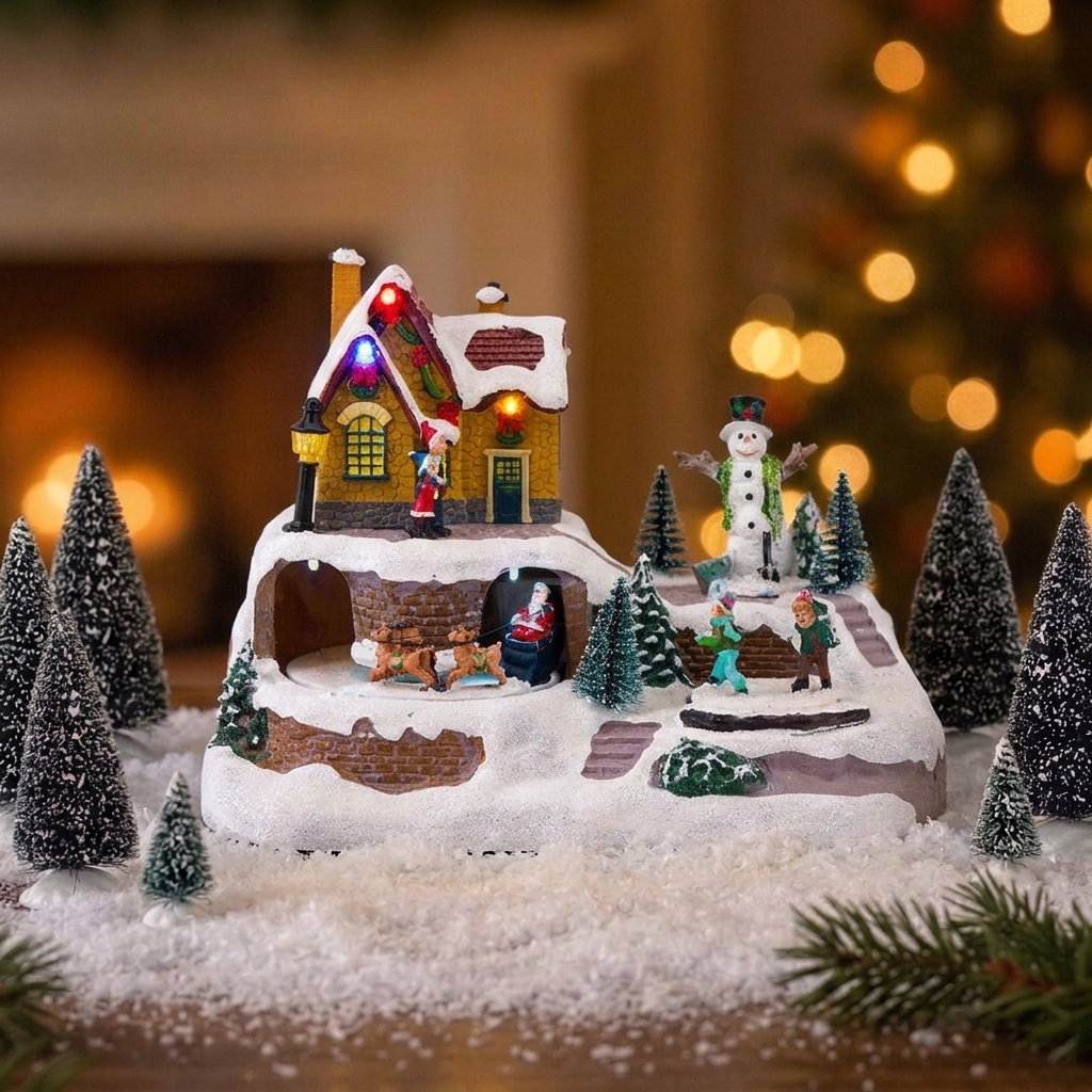 Paisaje navideño con pista de hielo para decoración de interiores.