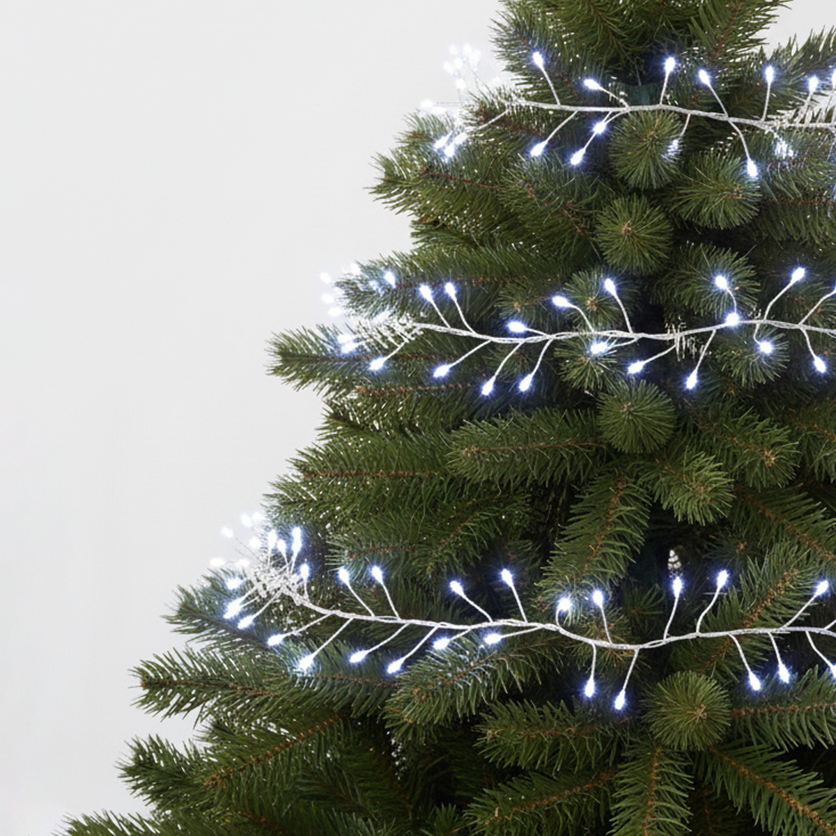 White string lights on an artificial Christmas tree