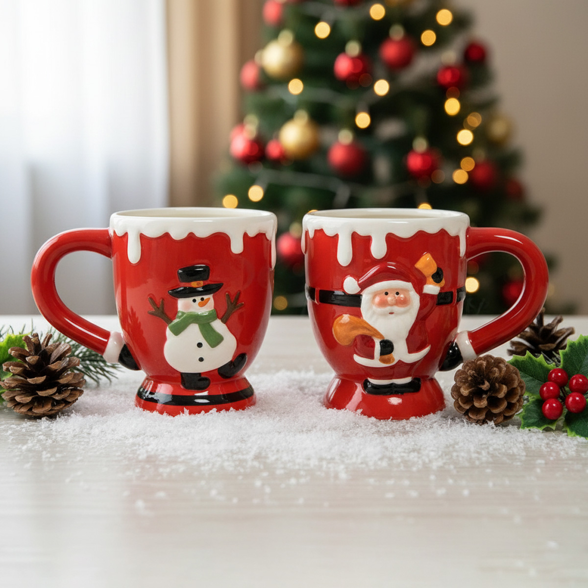 Tazze natalizie con pupazzo di neve e Babbo Natale