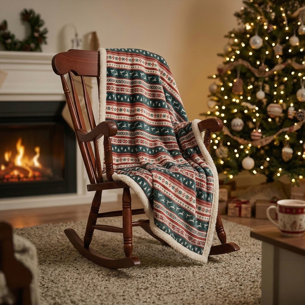 Plaid Sapins et Rennes avec Doublure "Sherpa"