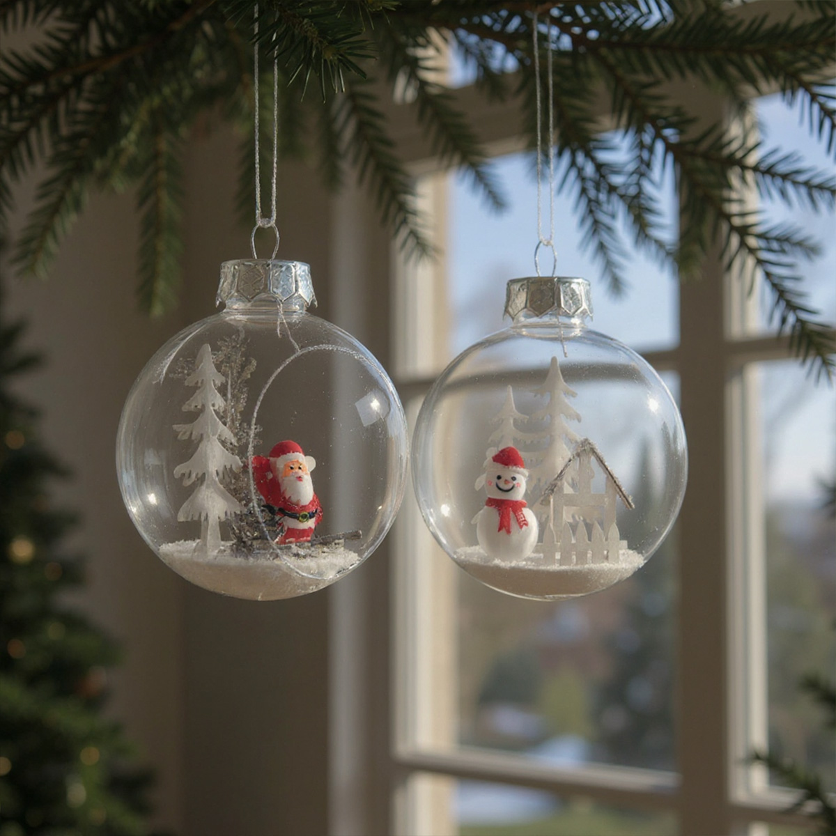 Palline di Natale trasparenti con Babbo Natale e pupazzo di neve