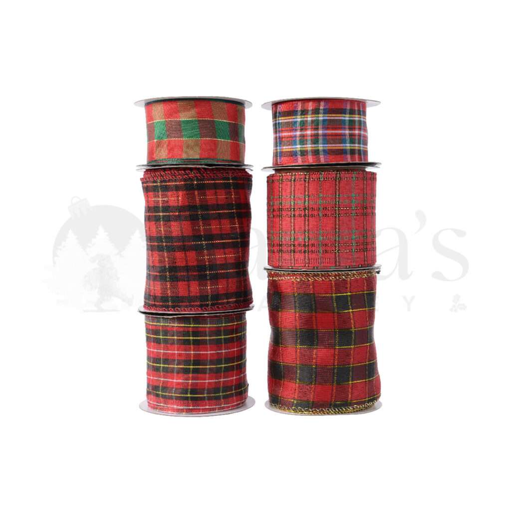 Ruban à Carreaux De Noël (tartan) - 10 Mm X 22,9 M - Couleurs Rouge, Vert, Doré - Pour Emballage Cadeaux, Décorations, Artisanat