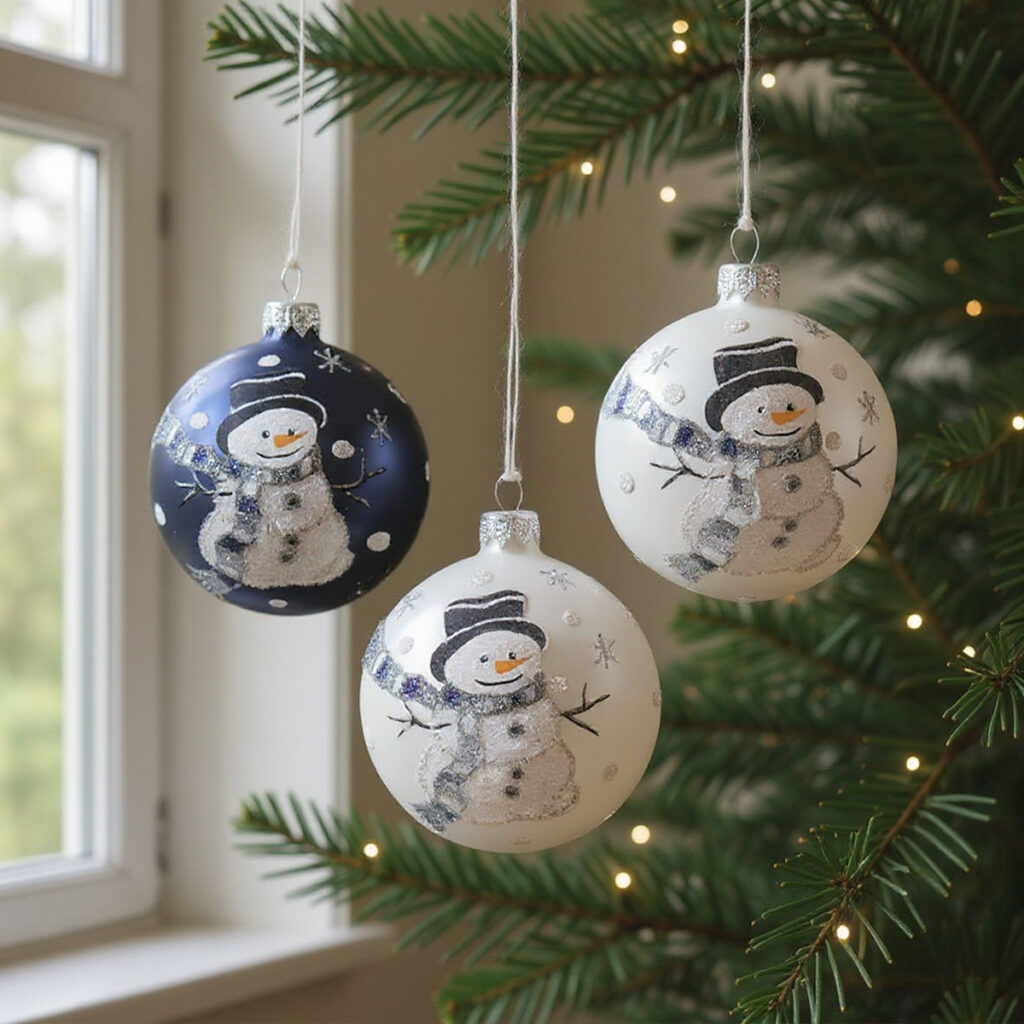 Boules De Noël Vintage Motifs Père Noël, Bonhomme De Neige, Chalet - Lot Décoration Sapin Transparent 8 Cm - 4