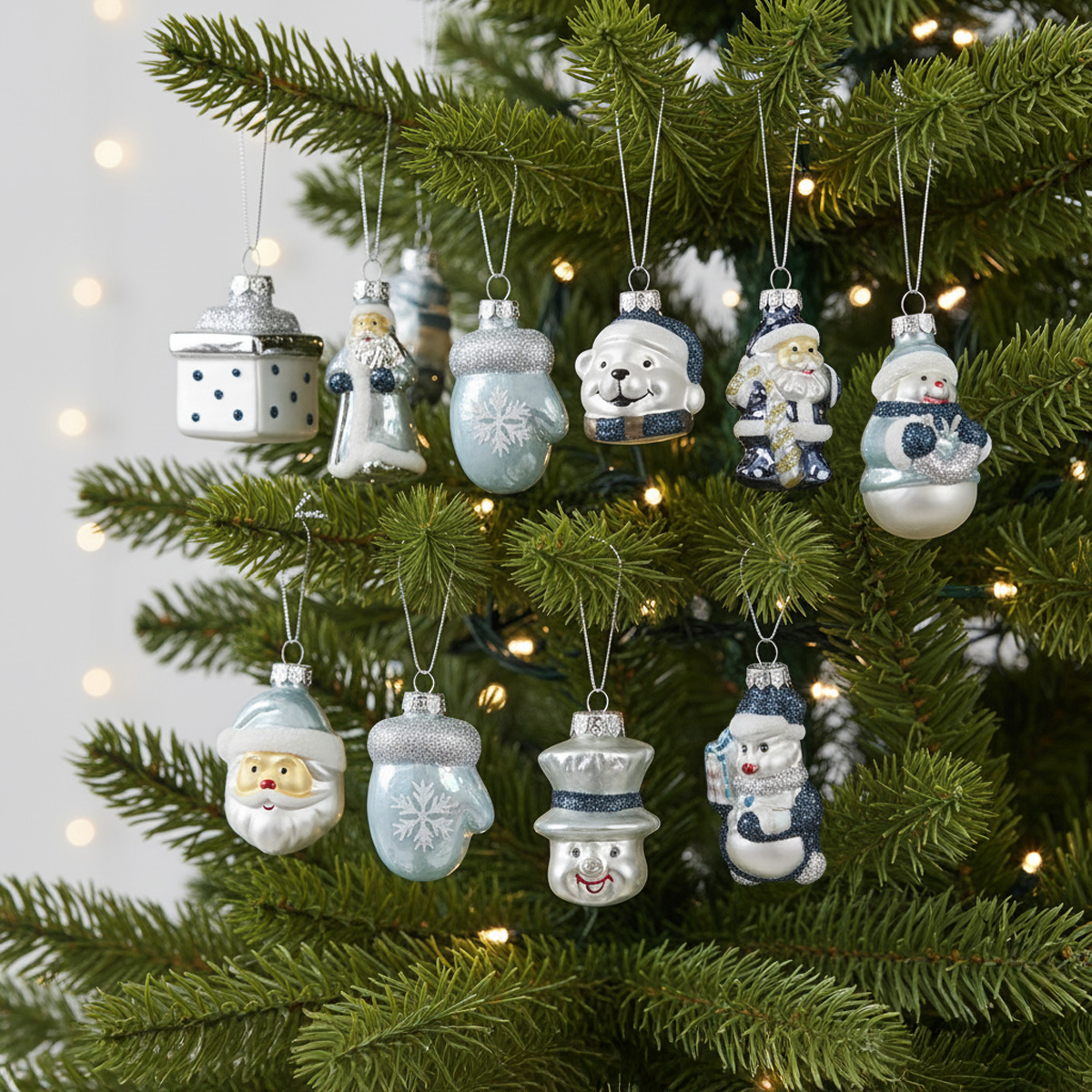 Ornements de Noël en verre : Père Noël, bonhomme de neige, ours polaire, moufle