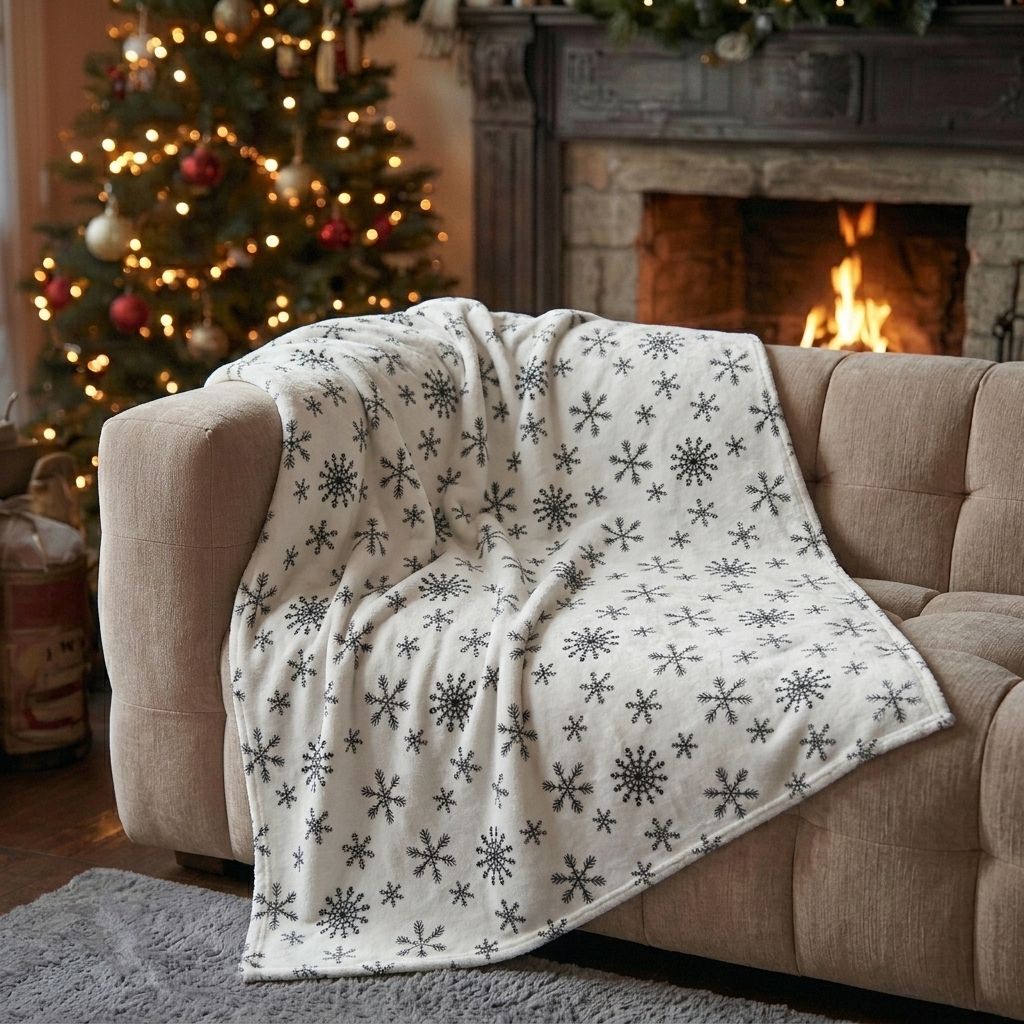 Plaid Blanc Flocons de Neige