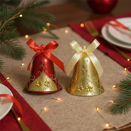 Rode en gouden kerstbellen met linten