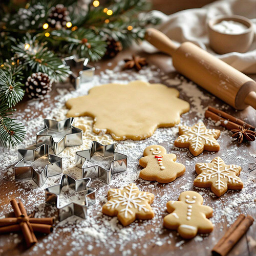 Kerstkoekjes bereiden met deeg, koekjesvormpjes en kruiden