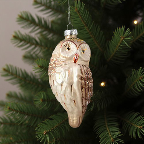 Witte en gouden uilvormige kerstboomversiering
