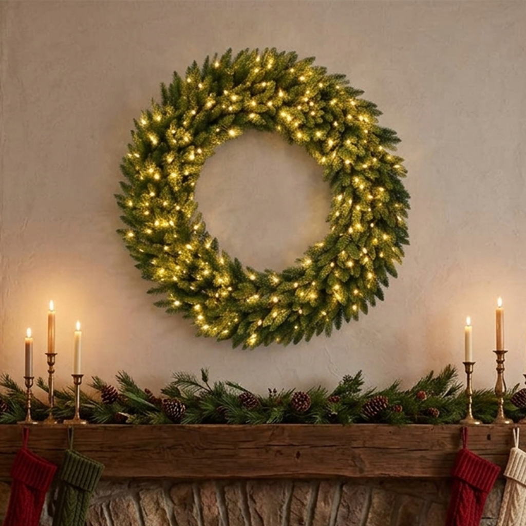 Couronne en Sapin de Noël Artificiel Grande Fir avec Lumières Led
