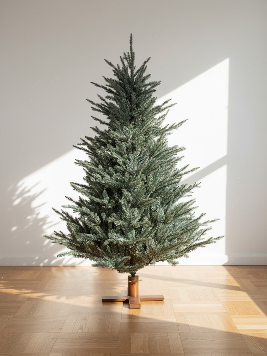 Albero di Natale artificiale verde su supporto in legno