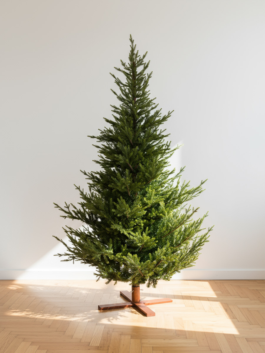 Albero di Natale artificiale verde su supporto in legno