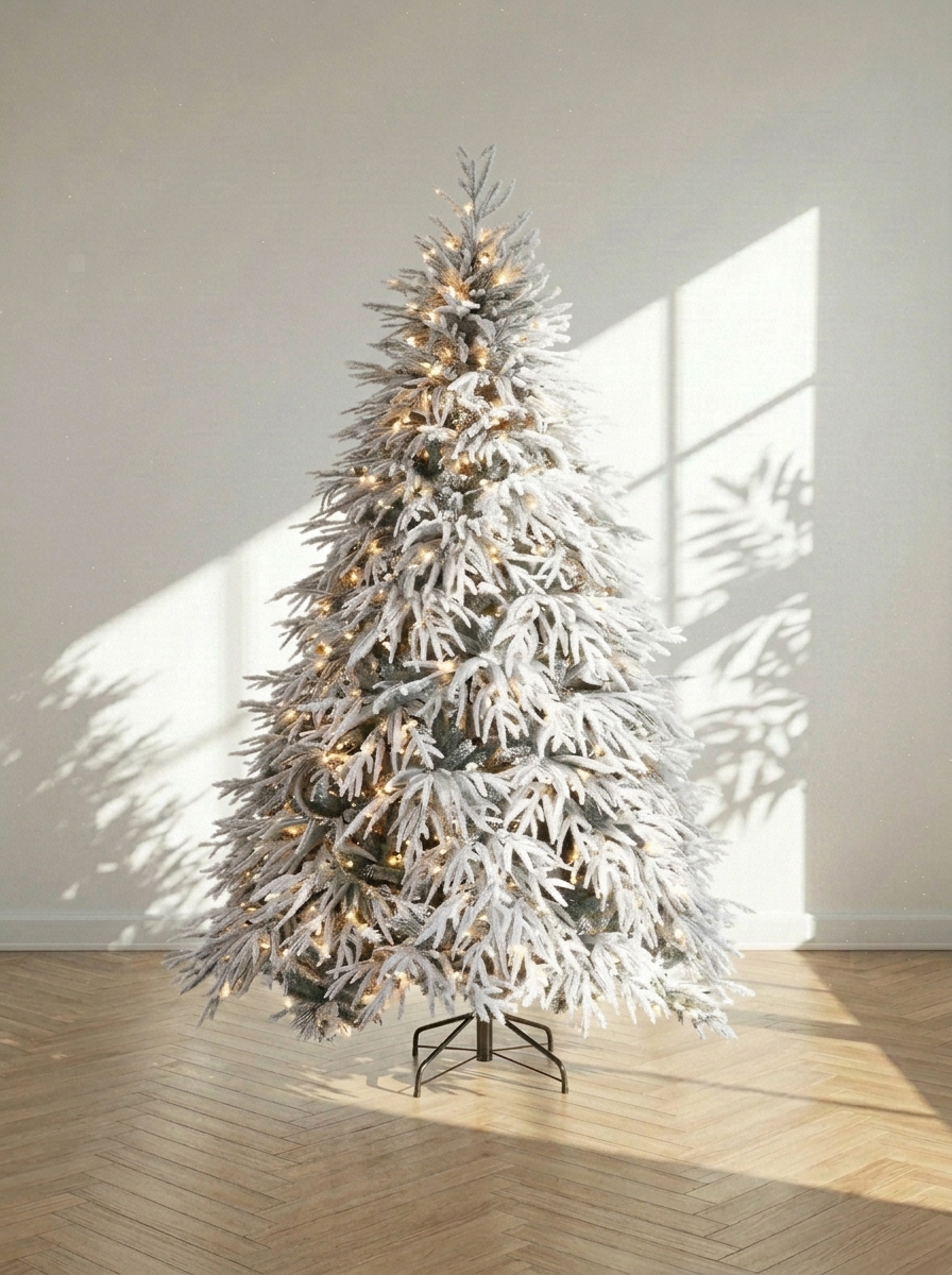 Realistic Snowy River Christmas Tree with Warm White LED Lights