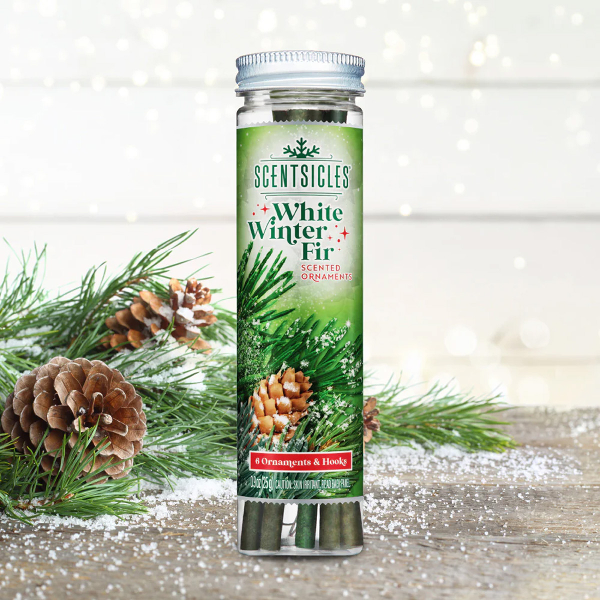 Bouteille de 6 ornements parfumés SCENTSICLES White Winter Fir