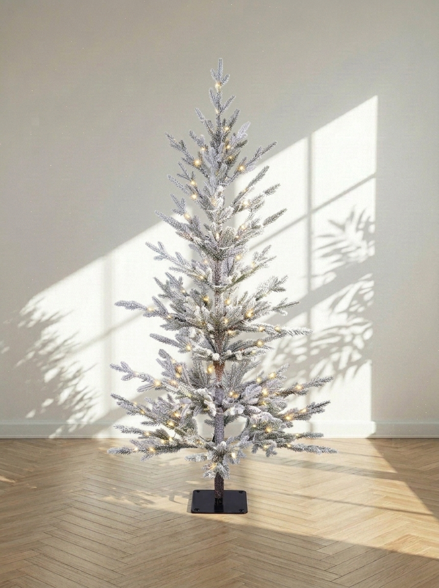 Albero di Natale in Jersey realistico, innevato e luminoso