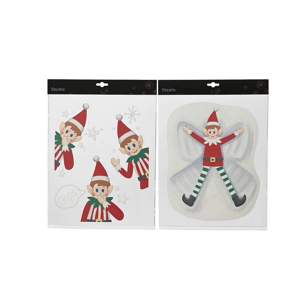 Décorations de Noël : images d'elfes de Noël sur des feuilles de décoration à coller.