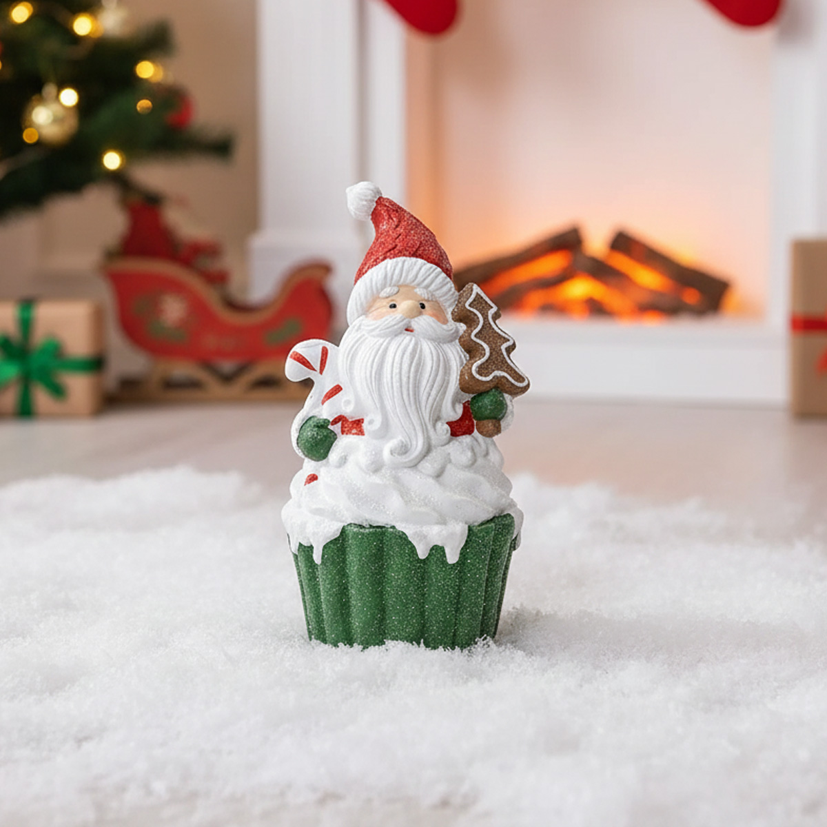 Figurine de père Noël en cupcake avec un biscuit en pain d'épice