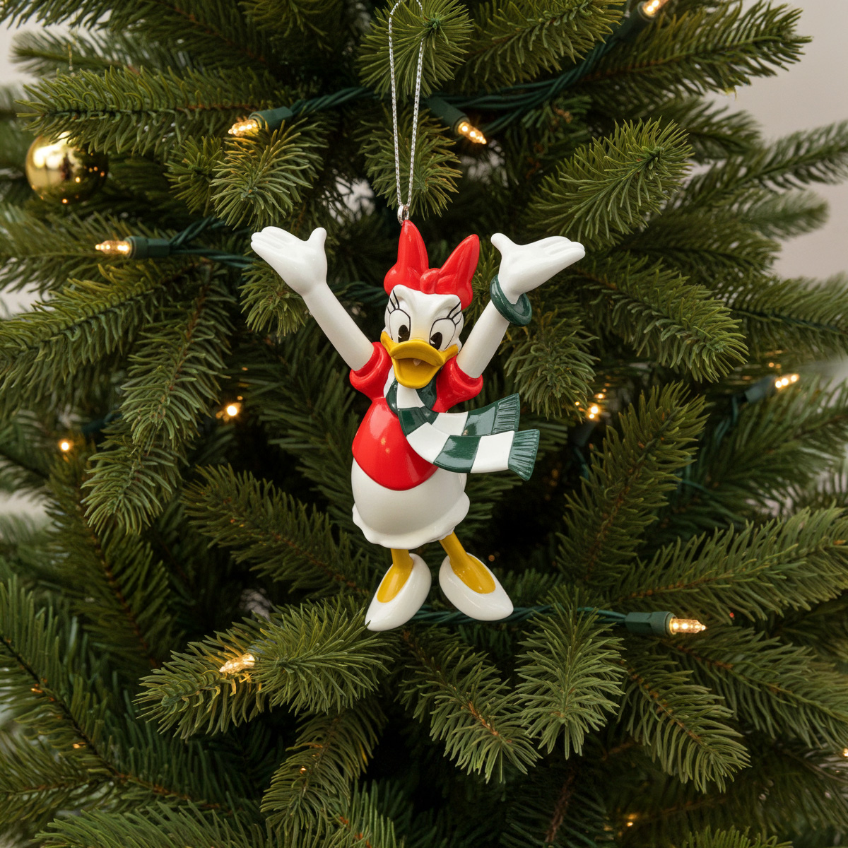 Ornement de sapin de Noël Daisy Duck avec écharpe à carreaux