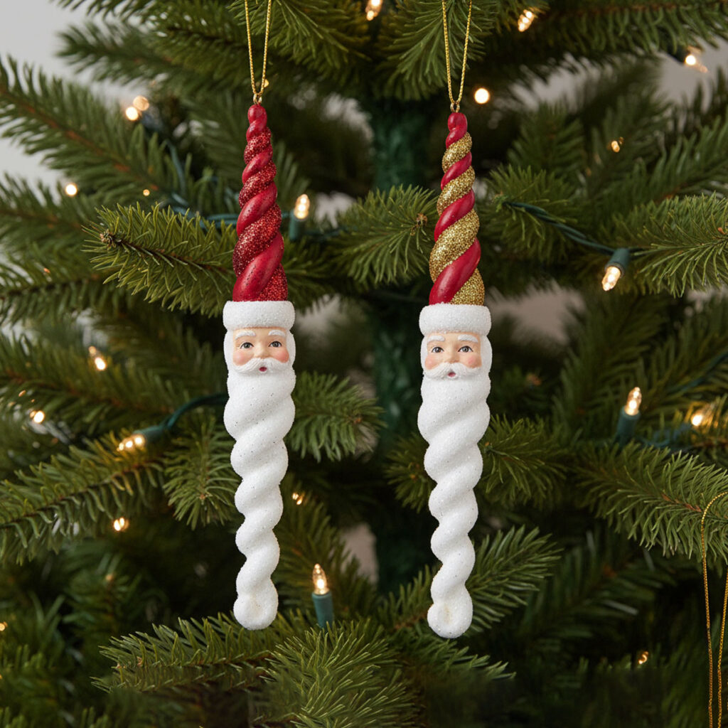 Lot De 10 Décorations Noël Stalactites Torsadées Dorées Pailletées 12 Cm - Ornements Brillants Pour Sapin, Couronnes, Cadeaux - 10
