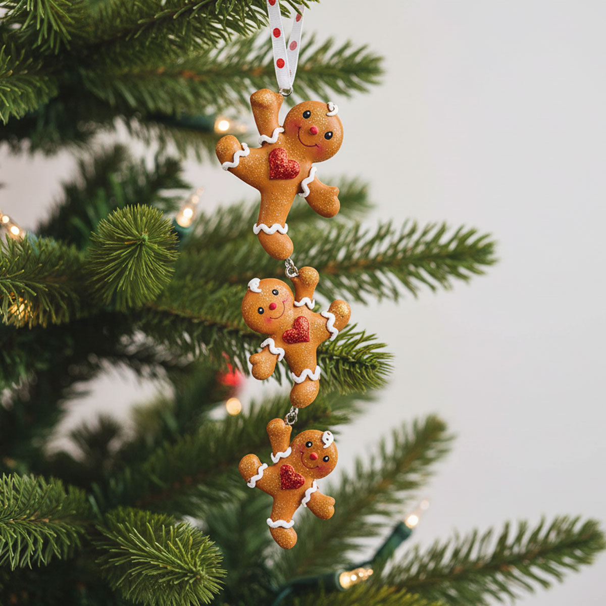 Decorazioni a forma di omino di pan di zenzero appese all'albero di Natale