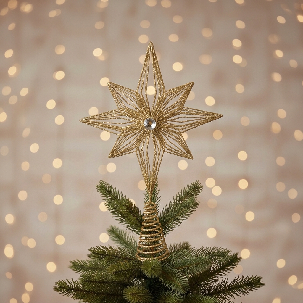 Cimier de Sapin Étoile à 8 Branches Dorées