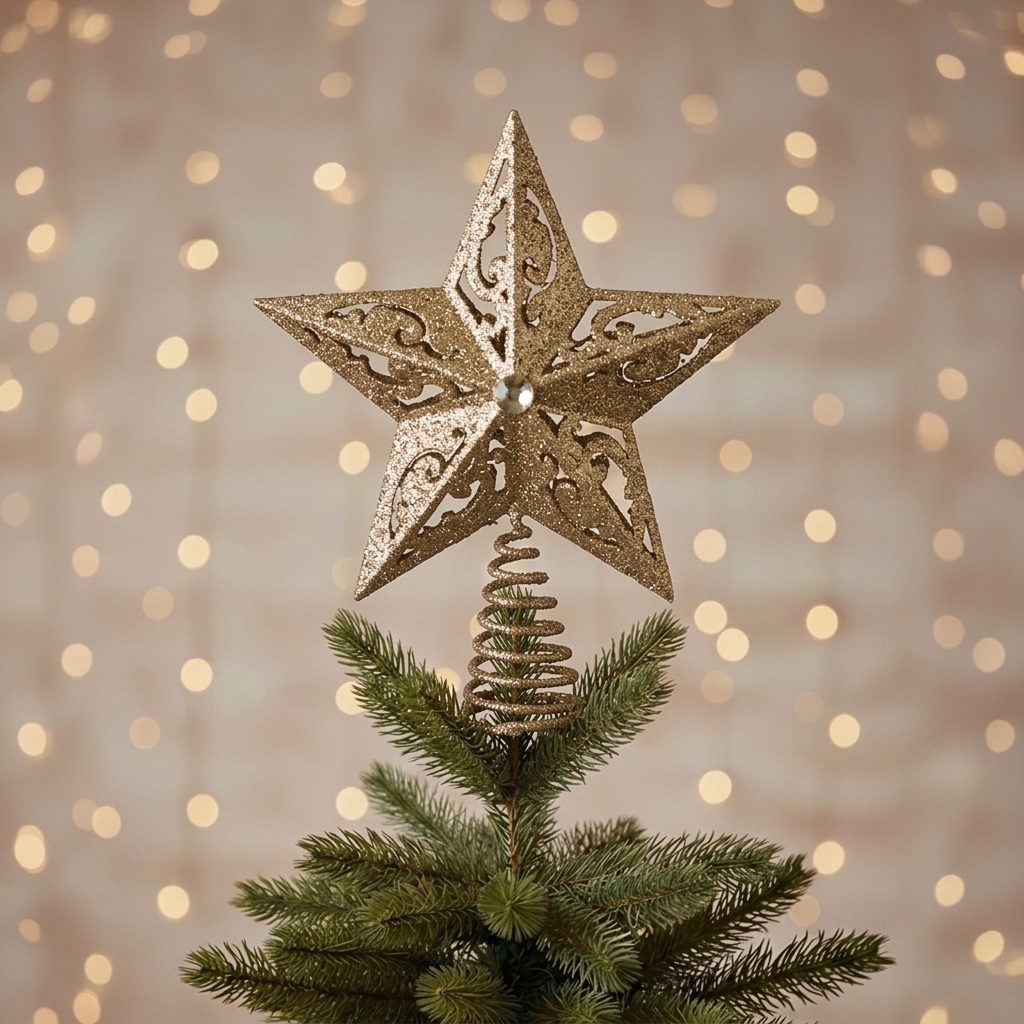 Cimier de Sapin en Étoile Ajourée Dorée et Pailletée