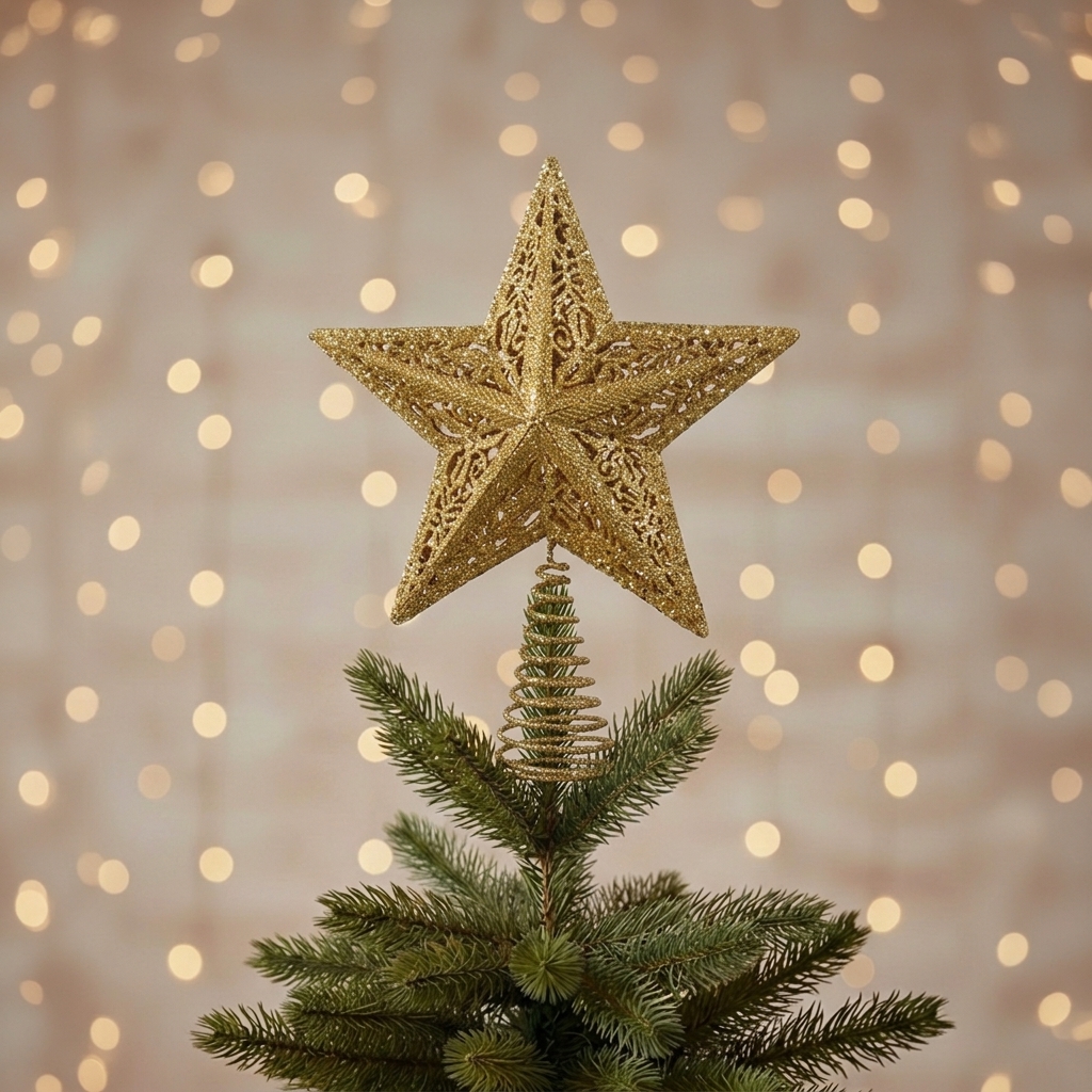 Cimier de Sapin en Étoile Ajourée avec Volutes et Pailletée