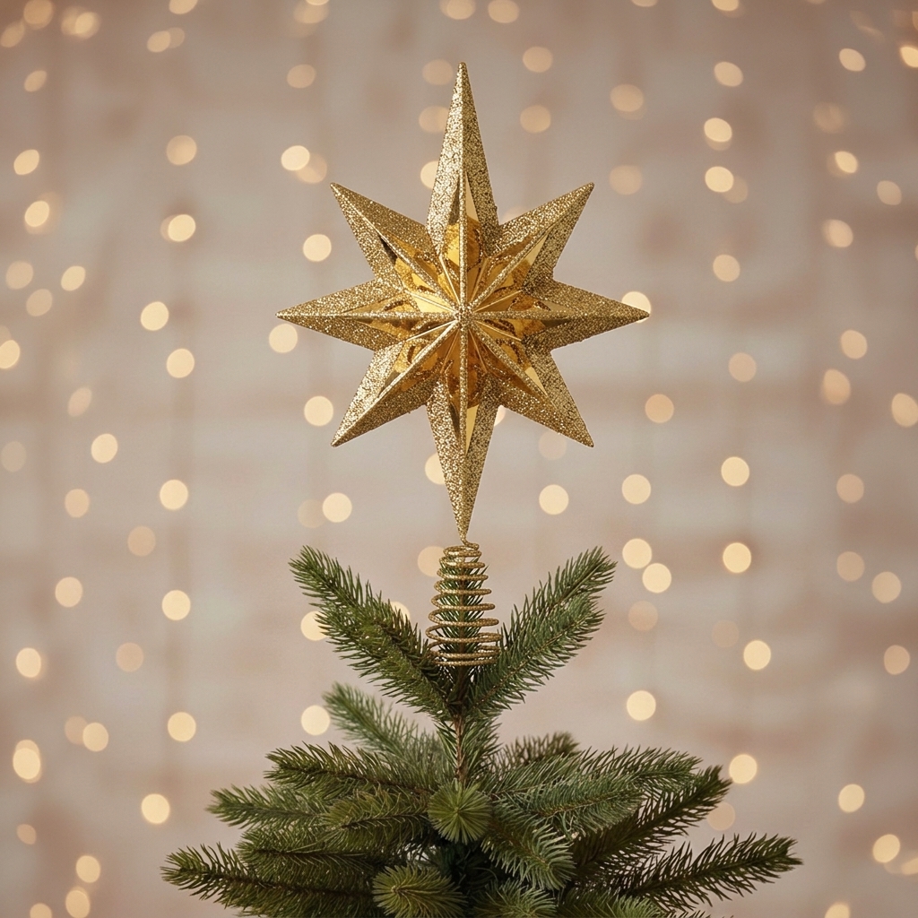 Cimier de Sapin en Étoile Dorée Pailletée