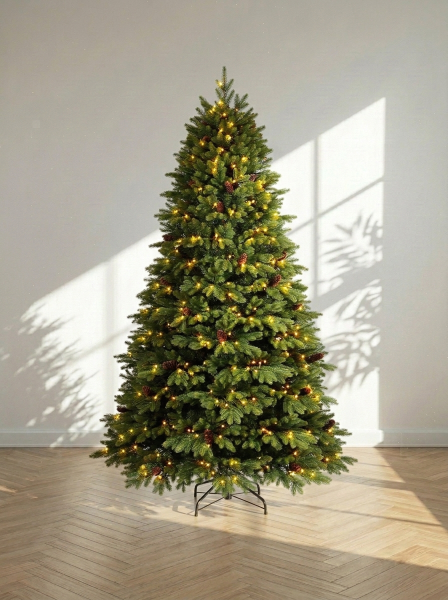 Albero di Natale realistico di Oakland con pigne e luci LED