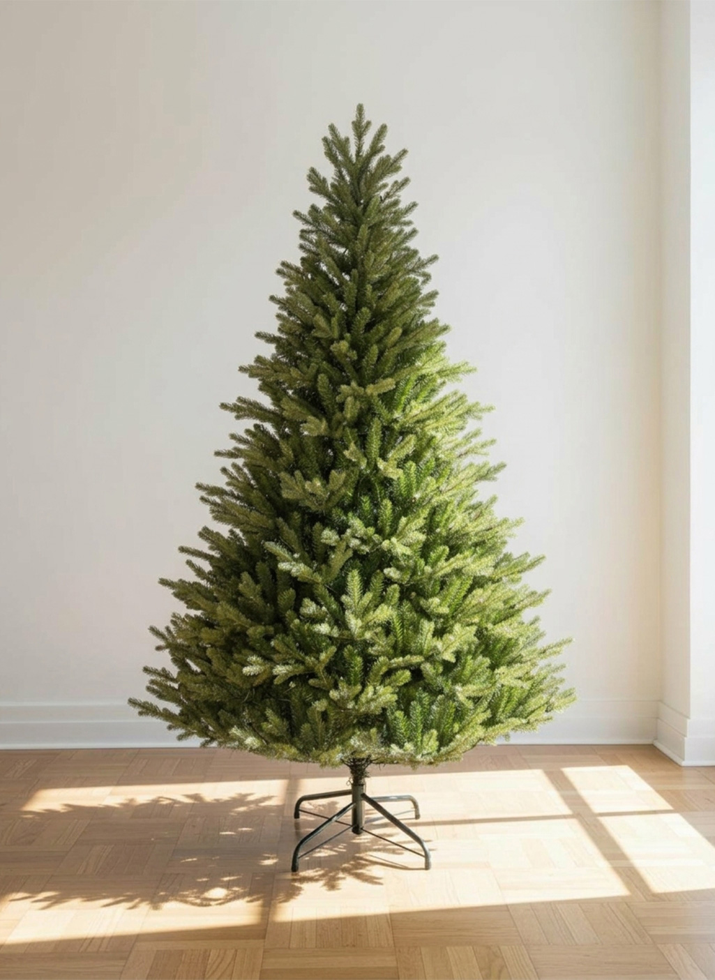 Sapin de Noël artificiel vert sur un support noir