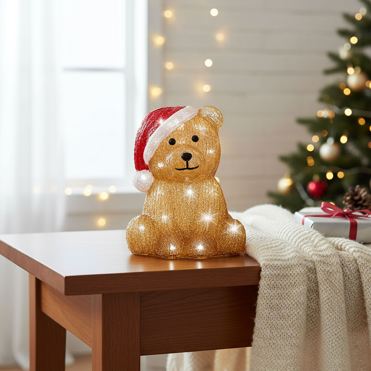 Ours en peluche lumineux de Noël avec un bonnet de Père Noël