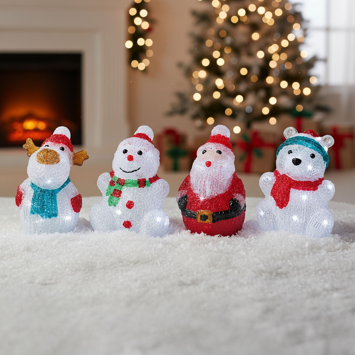 Figurines lumineuses de Noël : renne, bonhomme de neige, Père Noël et ours polaire