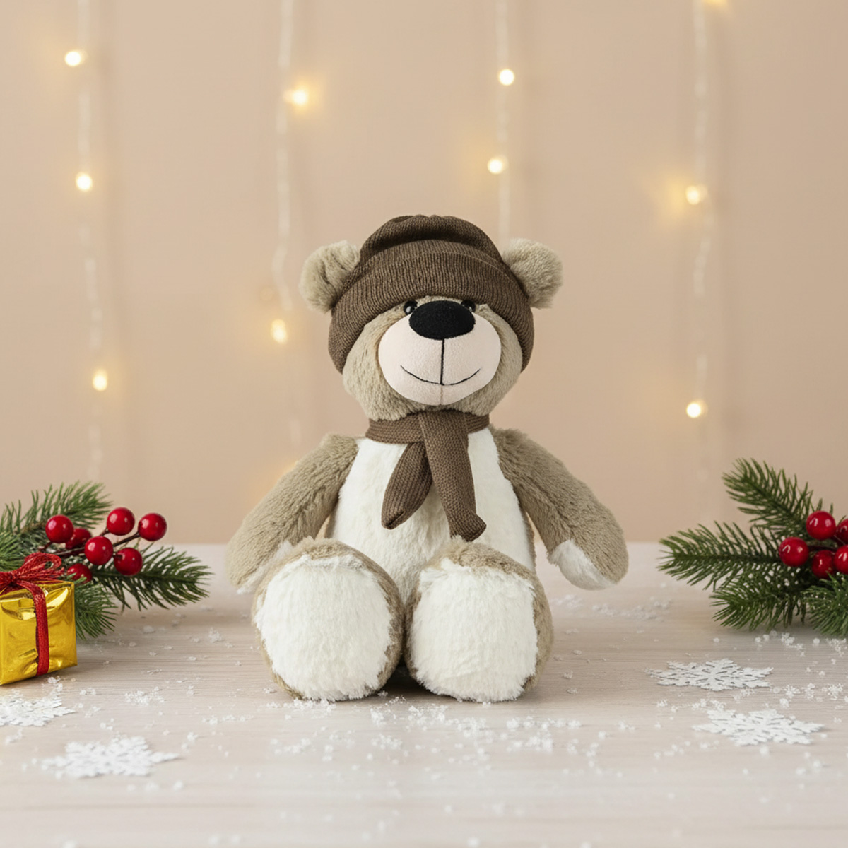Ours en peluche avec bonnet et écharpe, décorations de Noël