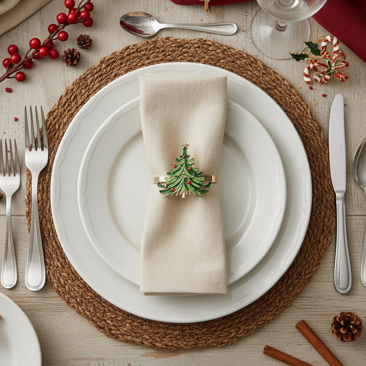Serviette de table de Noël avec un anneau en forme de sapin