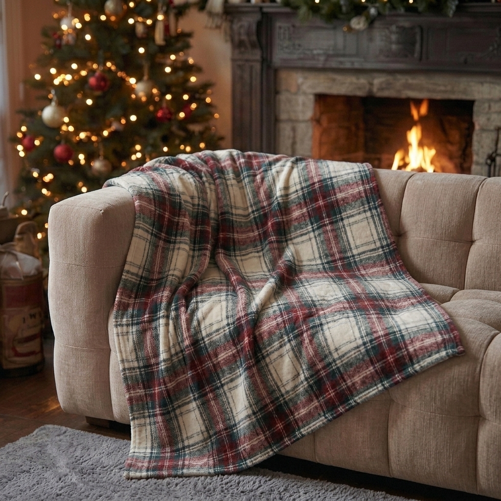 Plaid Simple à Carreaux Blanc et Rouge