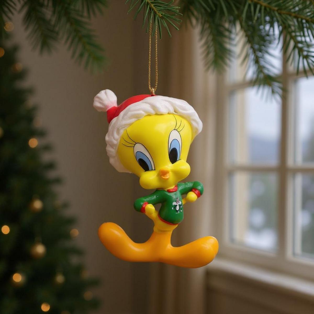 Ornement de Noël Tweety Bird portant un bonnet de Père Noël