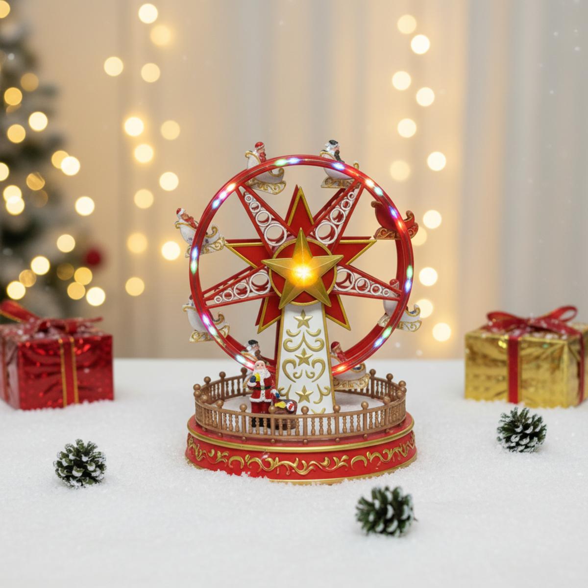 Grande roue de Noël lumineuse avec le Père Noël et des rennes