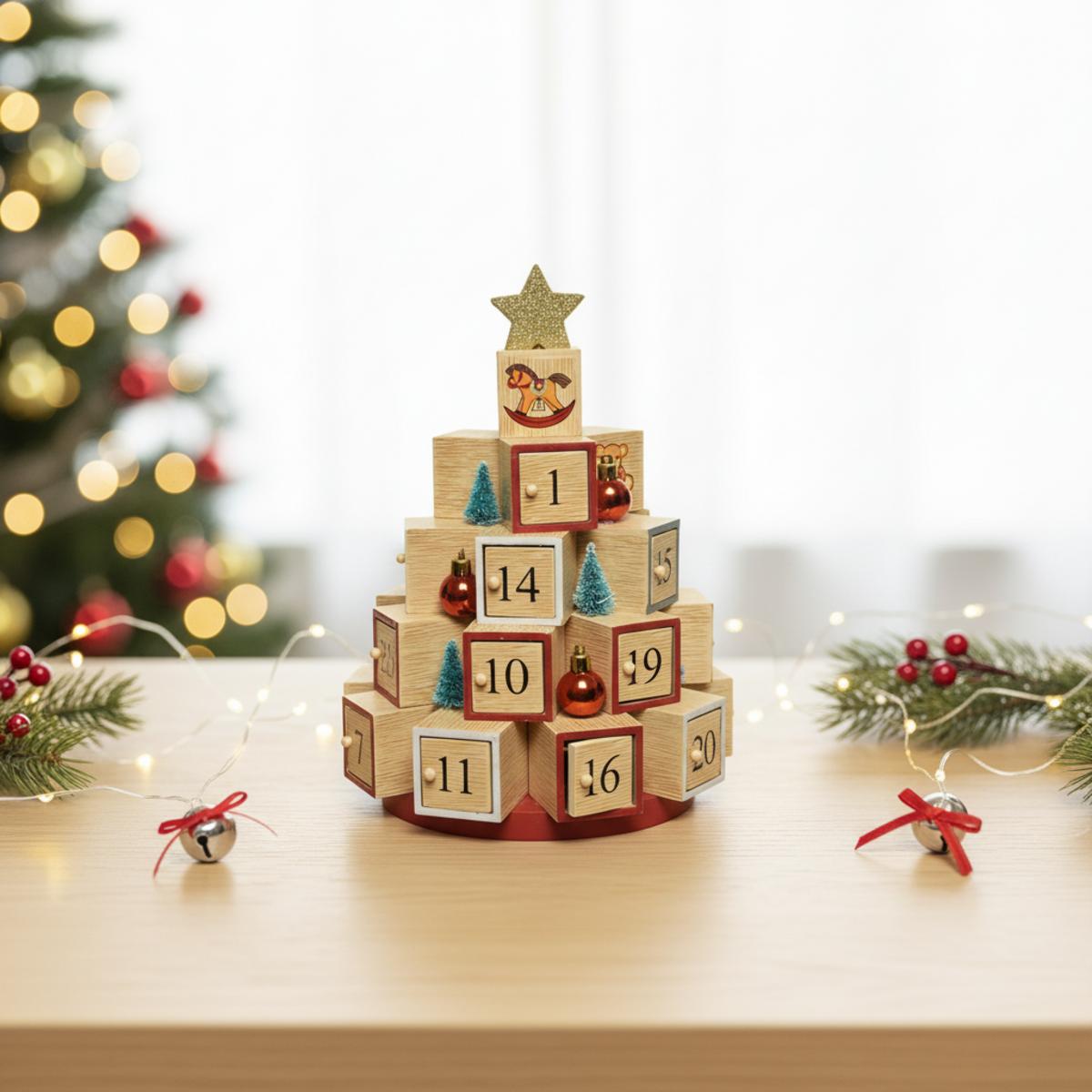 Calendrier de l'avent en bois en forme de sapin de Noël avec des numéros