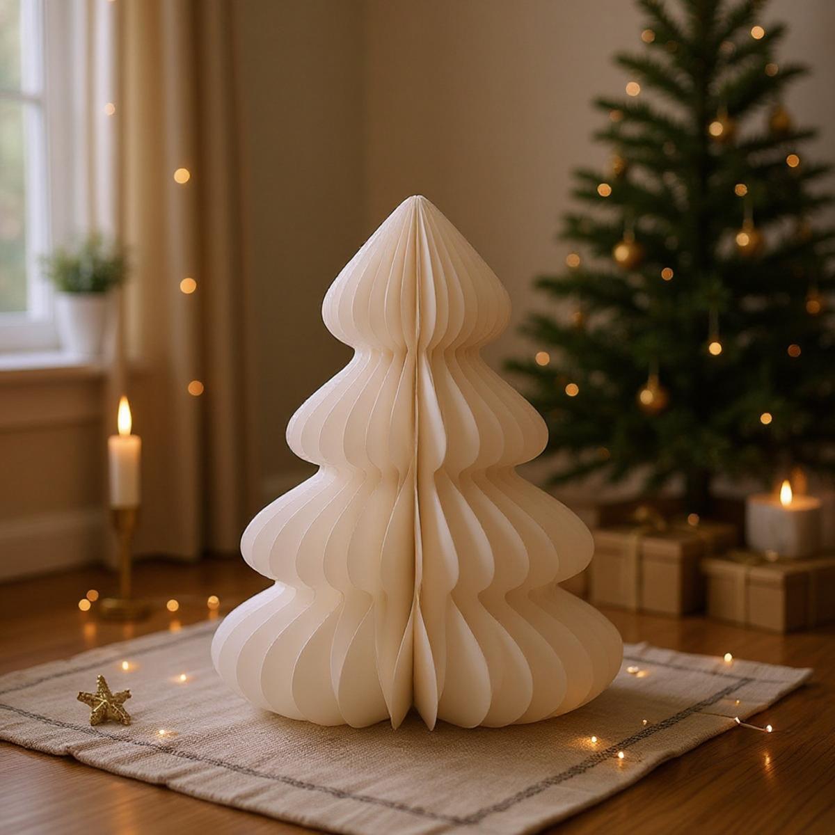 Arbre de Noël en papier blanc avec des guirlandes lumineuses