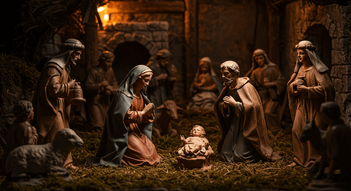 Crèche de Noël avec Marie, Joseph et l'enfant Jésus