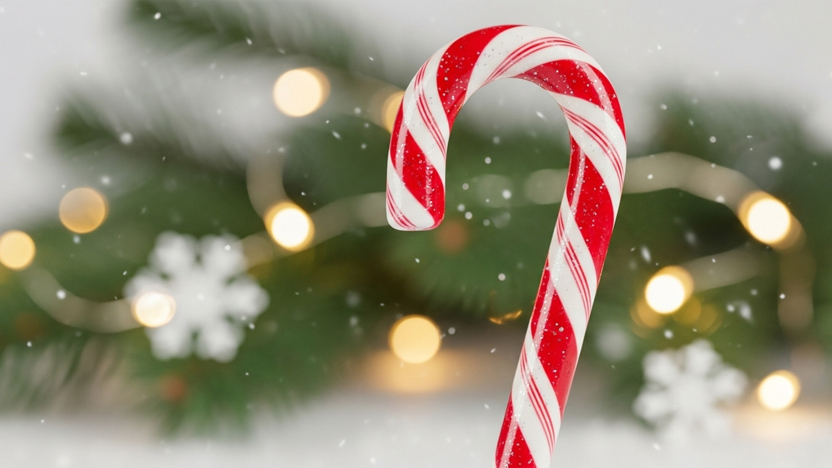 Bâton de Noël rouge et blanc avec des flocons de neige et des lumières