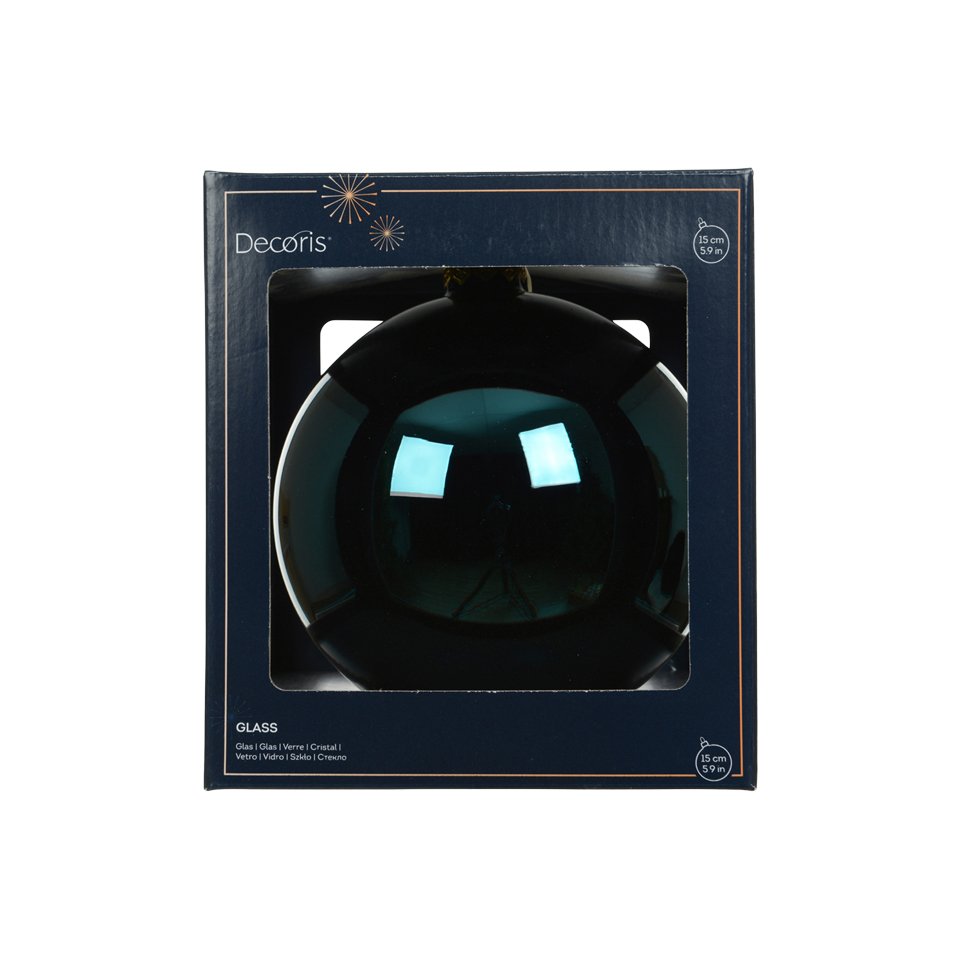 Boule de Noël en verre bleu foncé de 15 cm de la marque Decoris