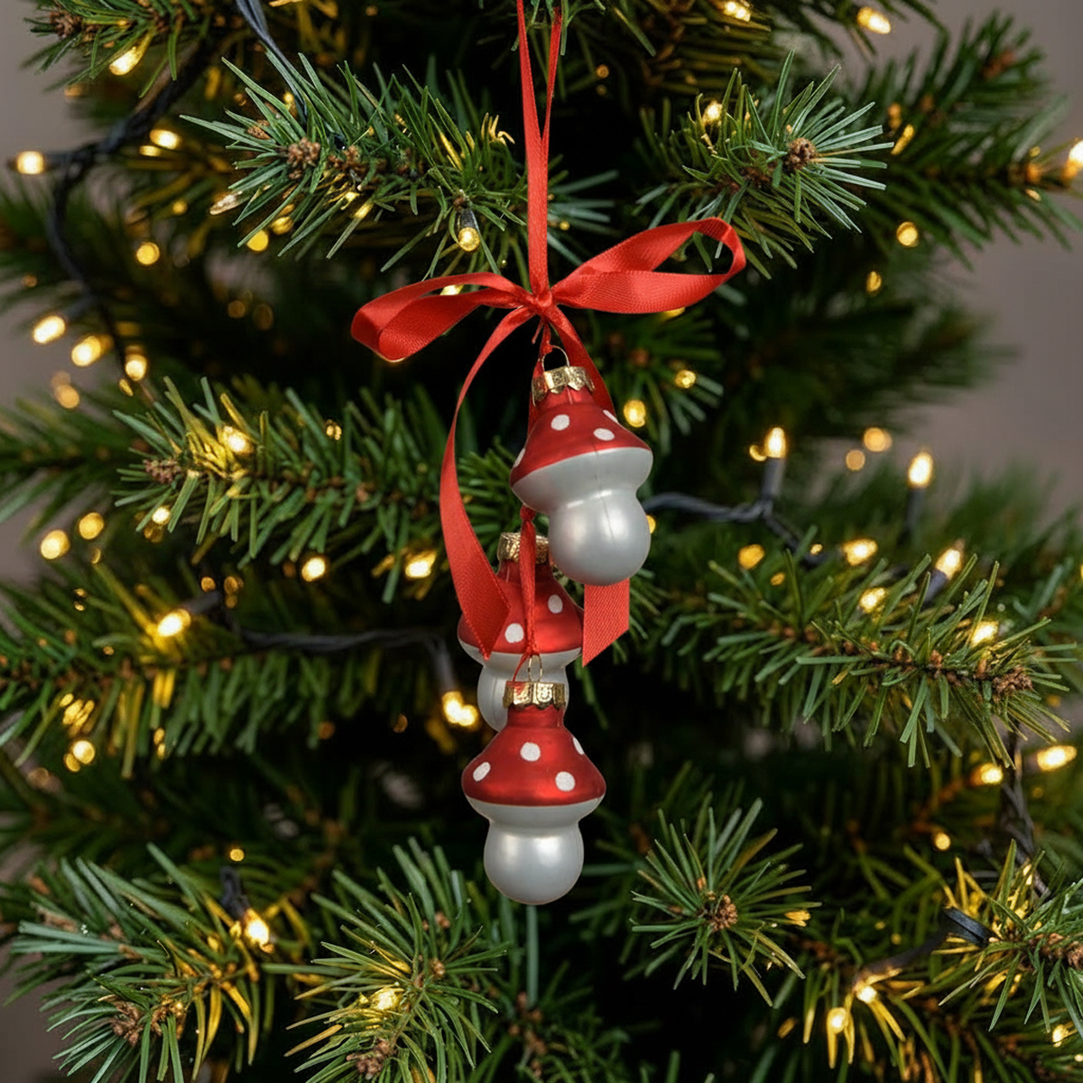Décorations de sapin de Noël en forme de champignons rouges et blancs