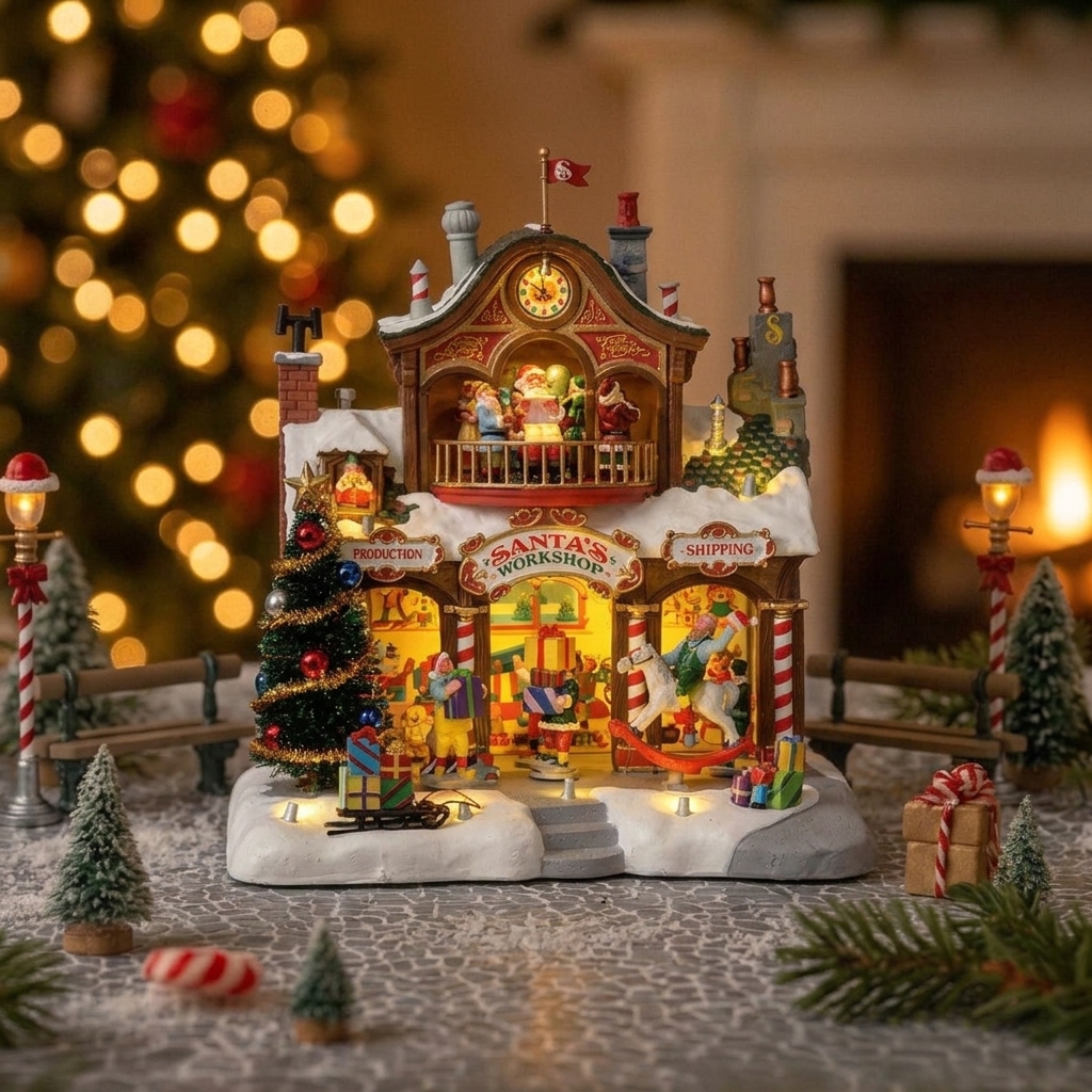 Atelier du Père Noël Santa's Workshop Illuminé et Animé