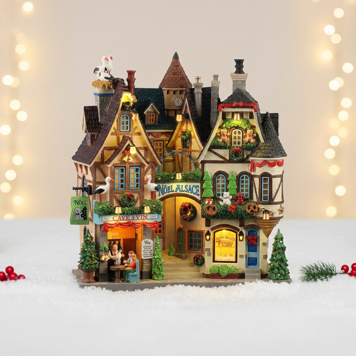 Maison de Noël "Noel Alsace" avec enseigne "Cave à Vin"
