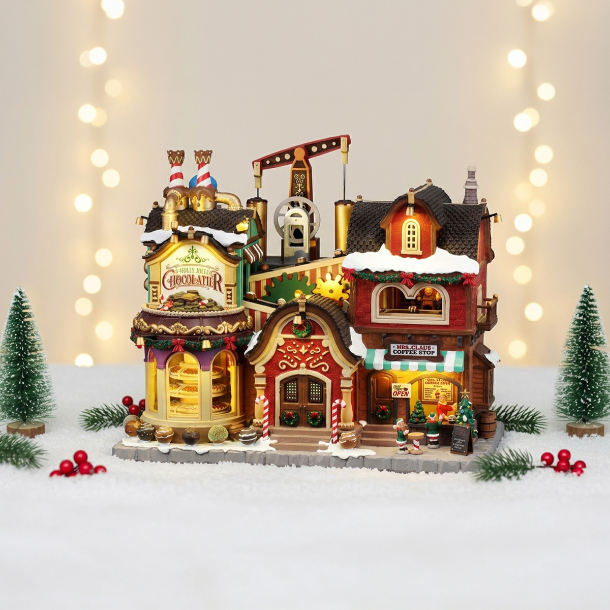 Maison de Noël avec chocolaterie et café de Mme Claus