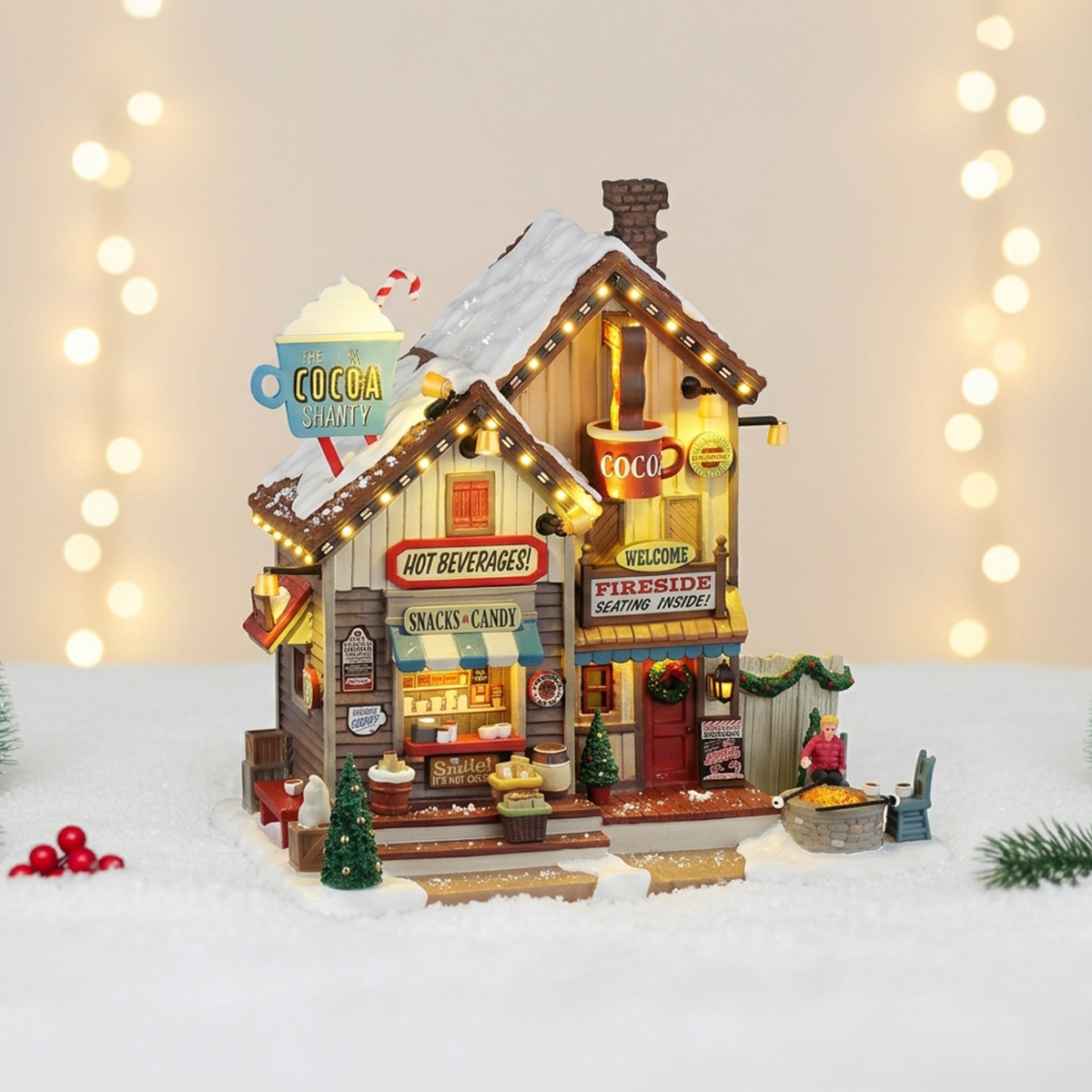 Maison de village de Noël "The Cocoa Shanty" avec des lumières