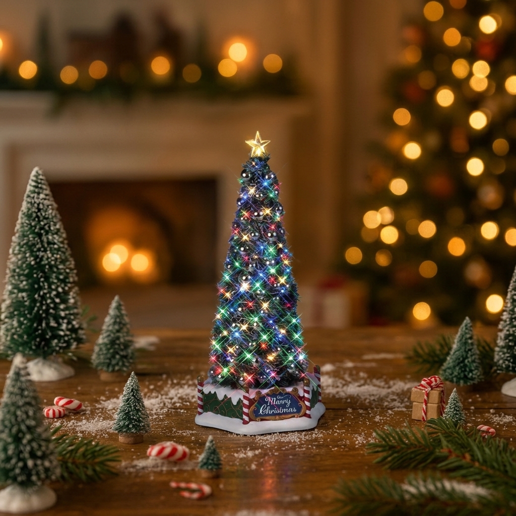 Sapin de Noël Extérieur Géant Illuminé sur Promontoir pour Village de Noël